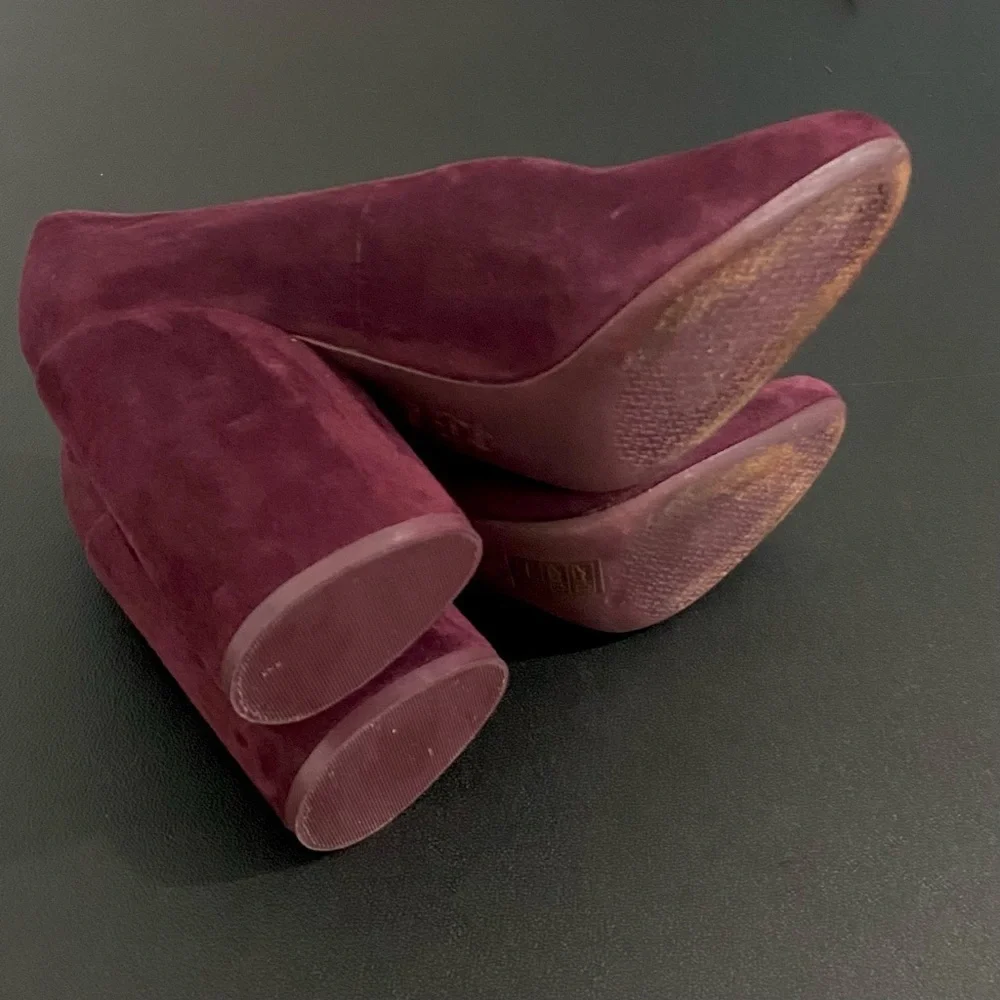 Tory Burch Leather Suede Chunky Block Heel Pumps Size 7.5 Burgandy